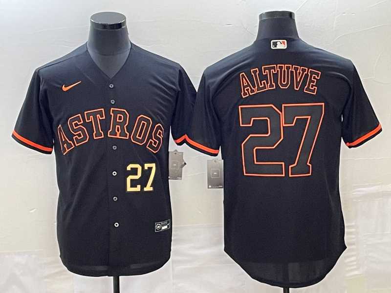 Mens Houston Astros #27 Jose Altuve Number Lights Out Black Fashion MLB Cool Base Nike Jerseys